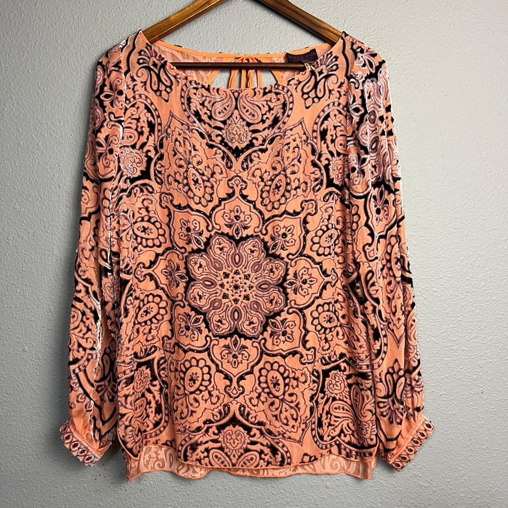Hale Bob Enchanted Moments‎ Velvet Burnout XS Peach Floral Festival Boho Blouse